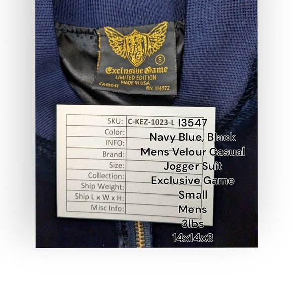 Exclusive Game Men's Black Full Zipped Velour Casual Jogger Suit Size Small - Picture 7 of 8